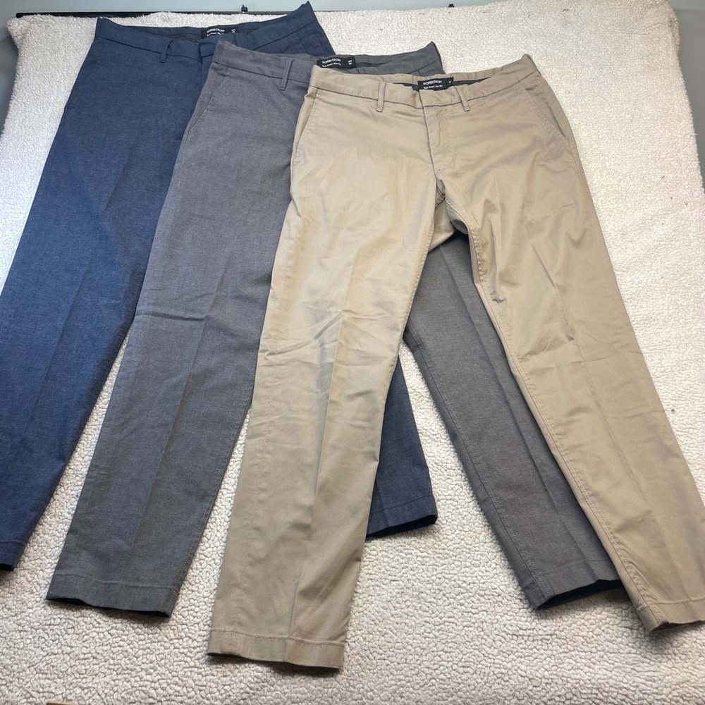 Nordstrom Khaki Tech-Smart Slim Fit Men 32x30 Performance Dress Pants lot of 3
